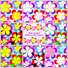 Abstract seamless Pattern with Flowers - set of nine variants