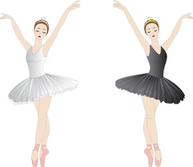 Naklejka premium Black and white ballerinas, isolated on white