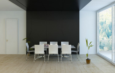 Modern luxury black dining room with elegant white furniture