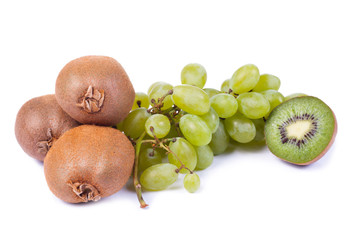 Grapes and Kiwi Fruit Isolated on white background