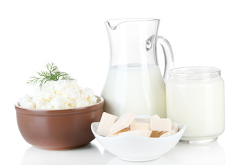 Fresh dairy products isolated on white