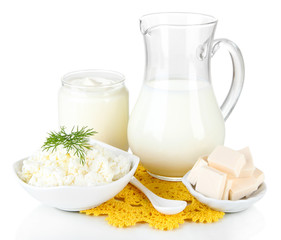 Fresh dairy products isolated on white
