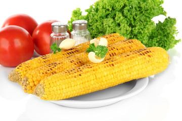 Delicious golden grilled corn with butter isolated on white