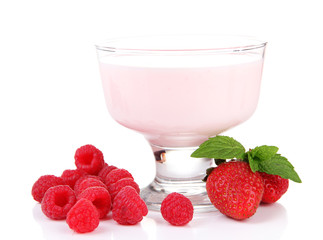 Delicious yogurt with berries isolated on white