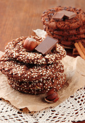 Homemade cookies with sesame seeds, chocolate,