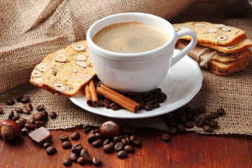 Cup of tasty coffee with tasty Italian biscuits,