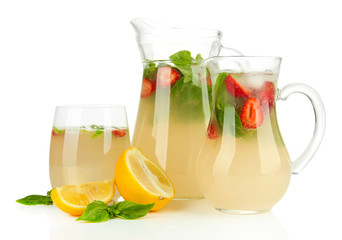 Basil lemonade with strawberry, isolated on white