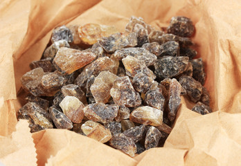 Caramelized sugar in paper close-up