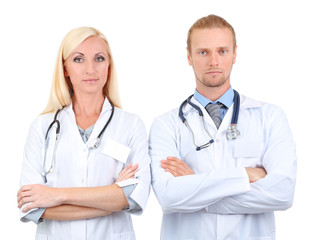 Medical workers isolated on white