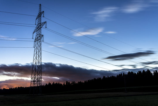Electrical tower at dusk