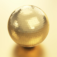 Disco ball 3D render on golden background