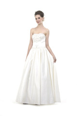 Fototapeta na wymiar Profile view of elegant beautiful bride in beauty white dress