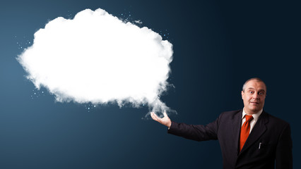 businessman presenting abstract cloud copy space