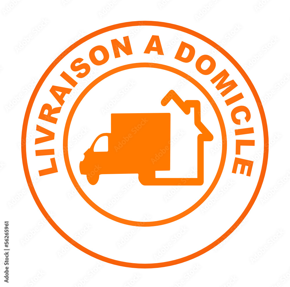 Fototapete livraison à domicile sur bouton web rond orange