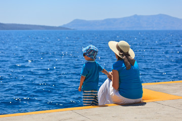 family looking at the sea on Greece vacation