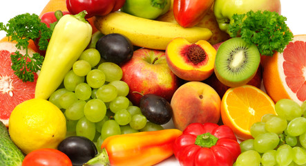 Naklejka na ściany i meble fresh fruits and vegetables background