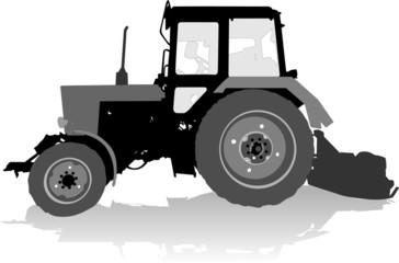 Vector silhouette of a tractor of road service