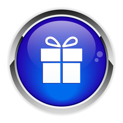 Button gift box on white background icon blue