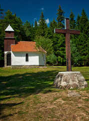 White chapel in the mountains