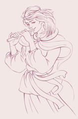 Vector illustration. Girl playing the flute