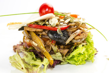 salad with vegetables and meat on  restaurant