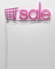 Glowing neon signboard with Sale word, copyspace