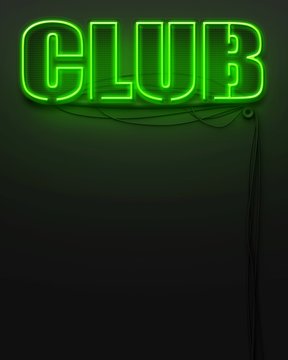 Neon glowing sign with word Club, copyspace
