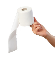 Hand holding toilet paper