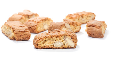 Cantuccini cookies with almond, isolated on white