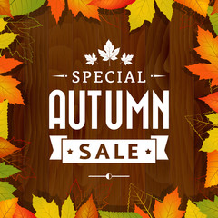 autumn special sale vintage  poster on wood background - 56272510
