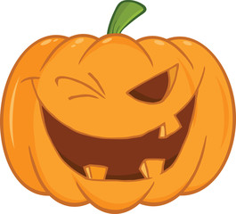 Scary Halloween Pumpkin Winking Cartoon Illustration