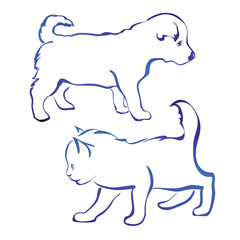 dog and cat silhouette vector illustration sketch