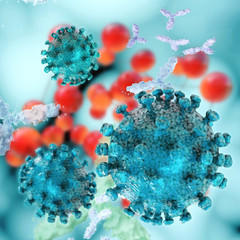 Viren mit Antikörper - 3d Render