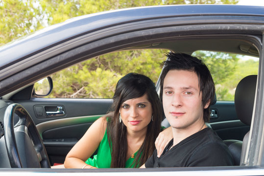 Couple inside car