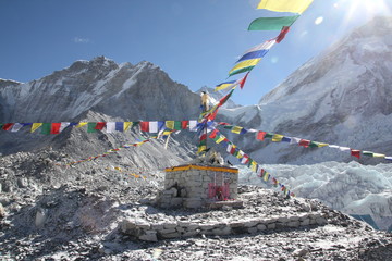 Nepal Waving Flags Above The Temple
