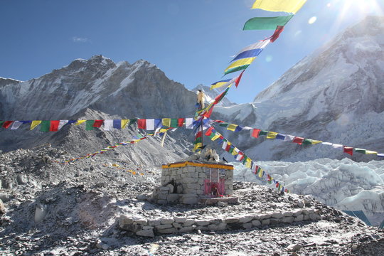 Fototapeta Nepal Waving Flags Above The Temple