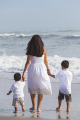 Mother Parent Boy Children Family Walking on Beach