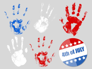 4th of July badge and hand prints set - Patriotic USA theme