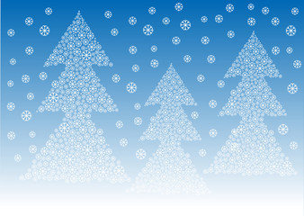 christmas card with snowflakes trees