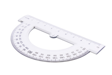 Transparent protractor isolated on a white background.