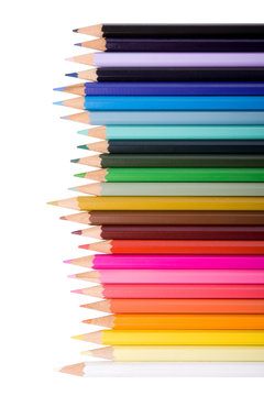 Color pencils collection isolated on white background.