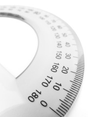Transparent protractor isolated on a white background.