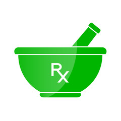 Pharmacy symbol - mortar and pestle in green color