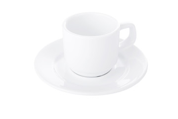 White coffee cup and saucer isolated on white background