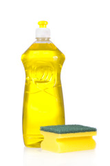 Liquid detergent bottle and scouring pad for dish washing