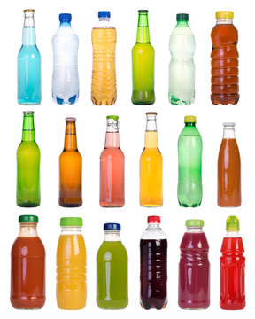Drinks in bottles isolated on white background
