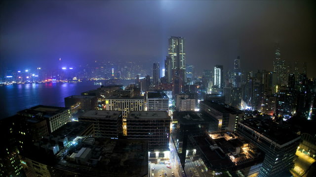 Hong Kong time lapse illuminated night view Victoria Harbour, Asia