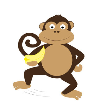 vector illustration of dancing monkey with bananas