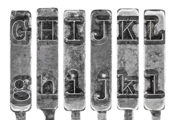 Old Typewriter Typebar Letters G to L Isolated on White