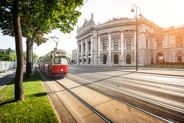 Fototapeta Famous Ringstrasse with Burgtheater and tram in Vienna, Austria obraz
